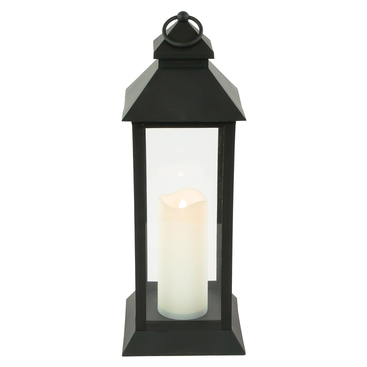 Northlight 15" LED Battery Operated Black Lantern with Flameless Candle